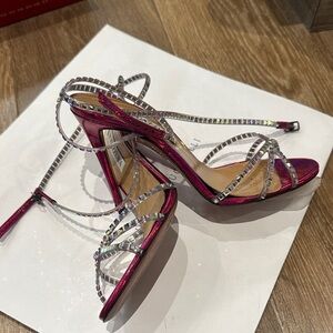 Aquazzura Pink and Silver Strappy Heels